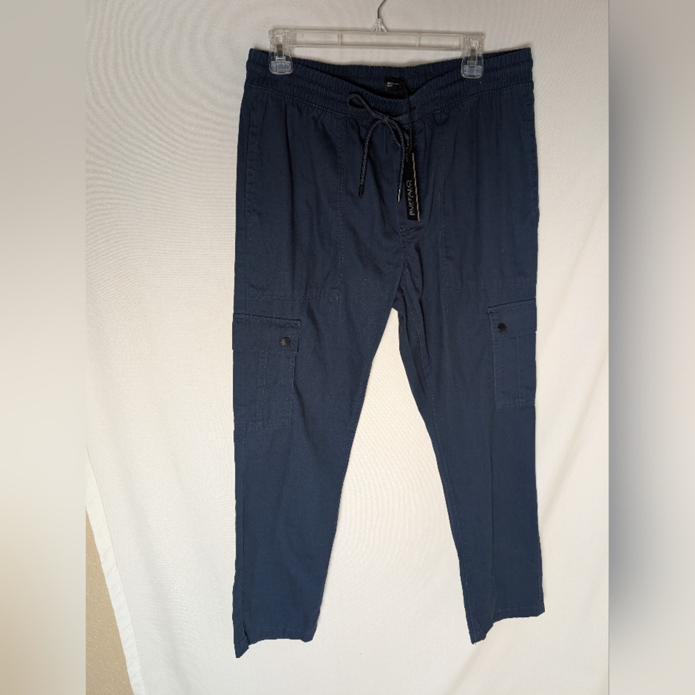 Buffalo David Bitton NEW Men's Navy Blue Cargo Joggers Tie Stretch Waist S 32/30